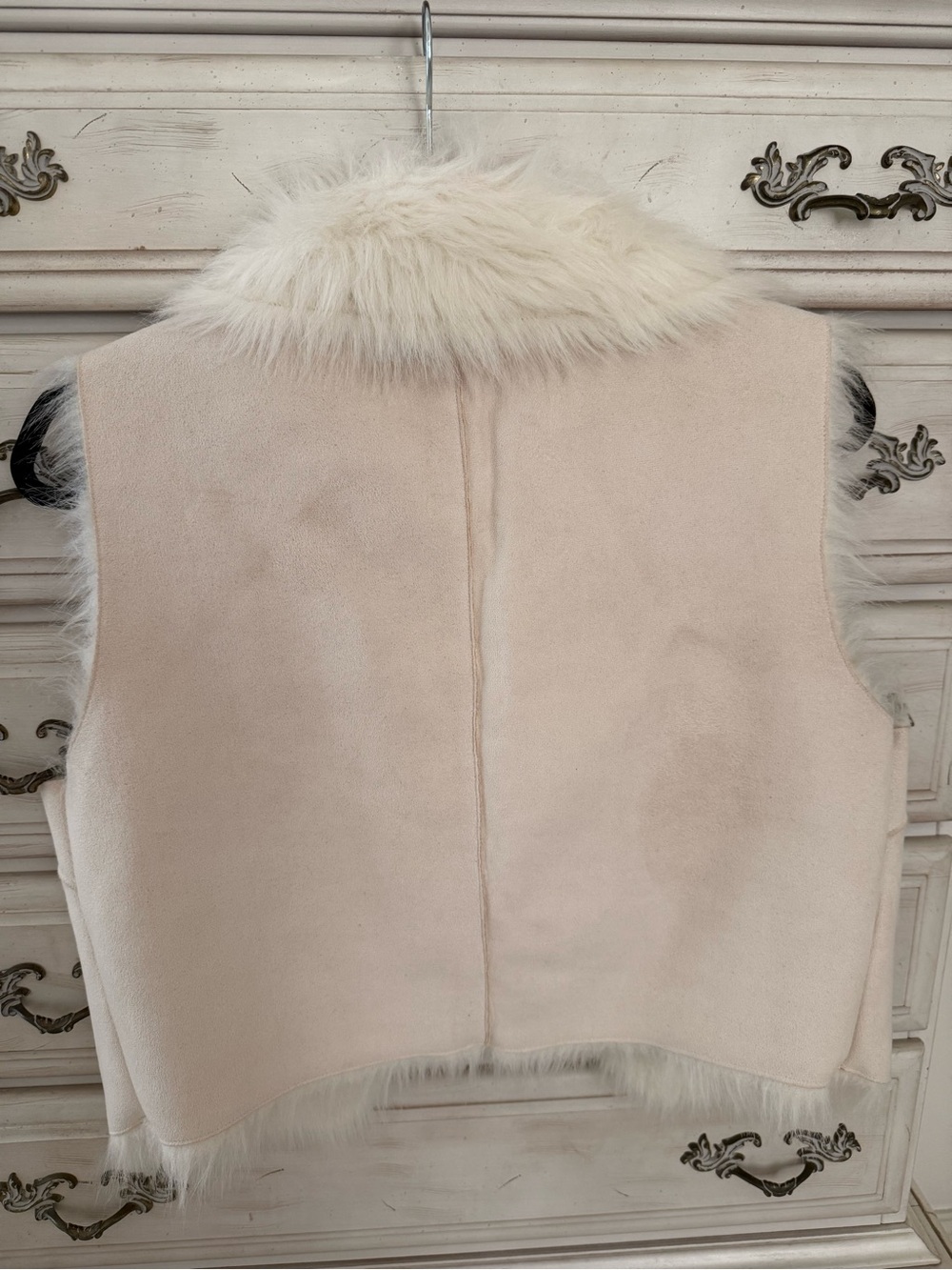 Cache Womens Cream Faux Suede Fur Cropped Vest Small Ivory Open Front - Picture 6 of 6